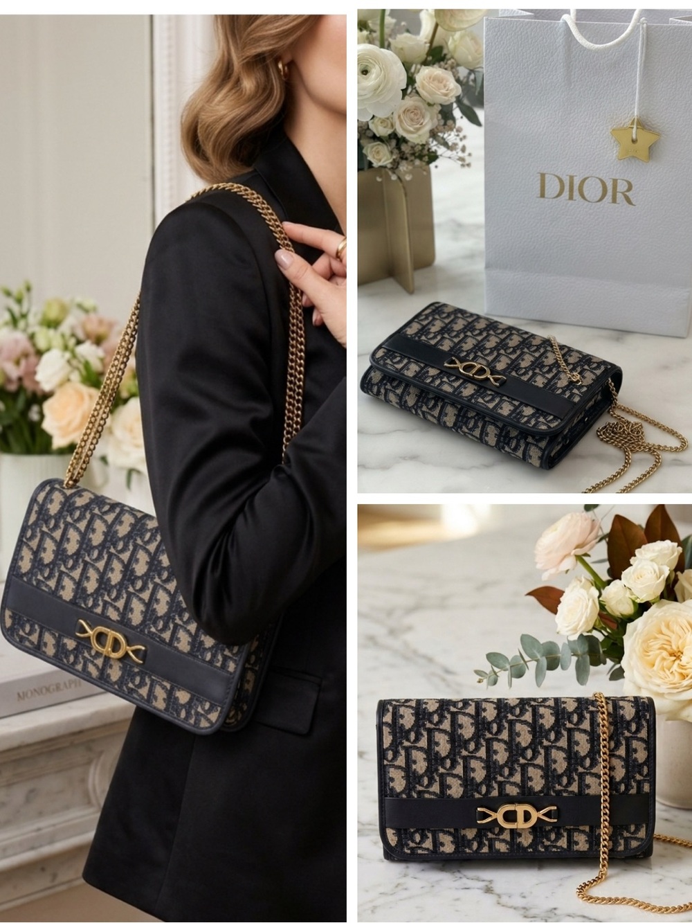 Christian Dior Navy Blue Vintage Trotter Romantique Satchel Bag Monogram Y2K - Picture 1 of 12
